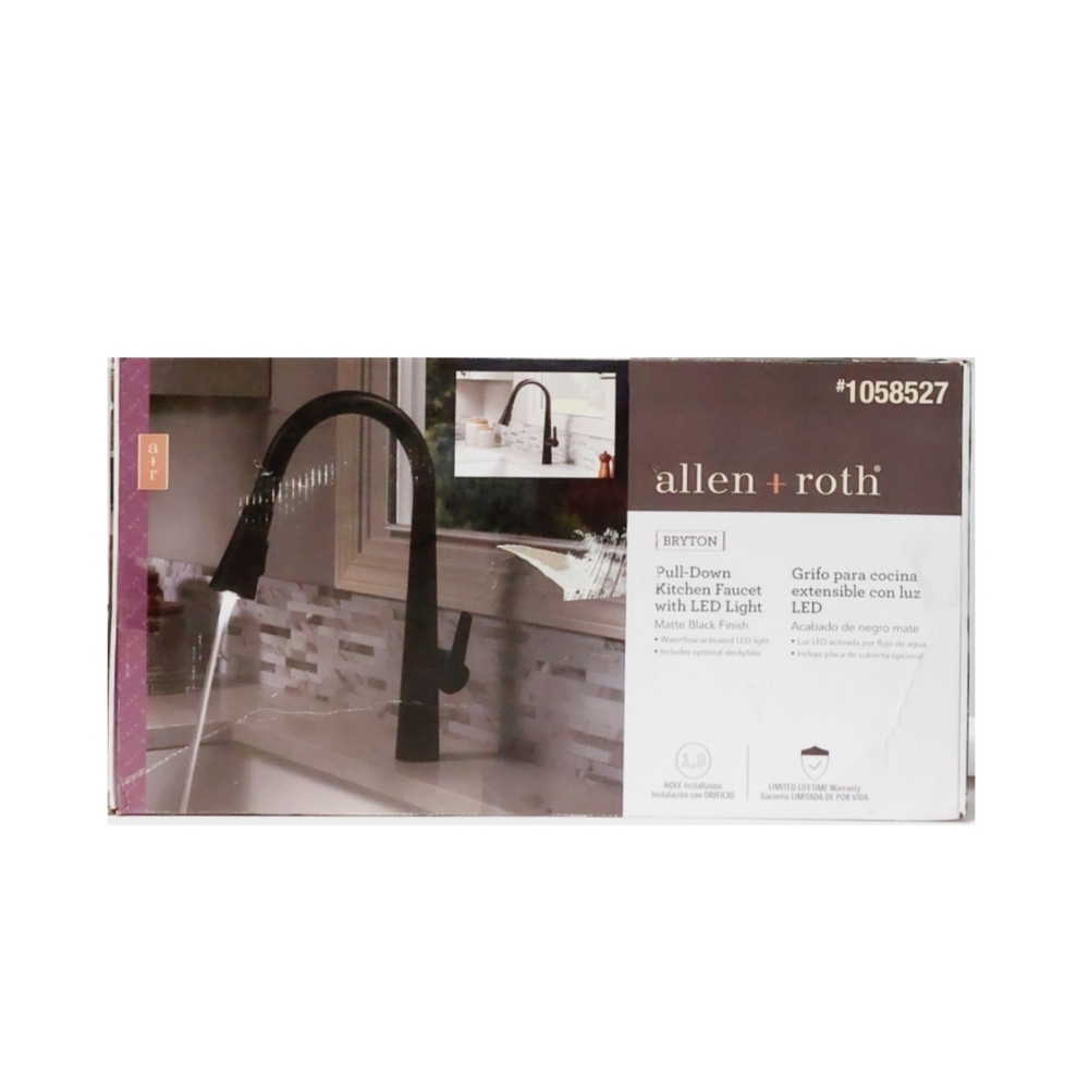 Allen + Roth Bryton Matte Black Single Handle Pull-down Kitchen Faucet with LED - Picture 11 of 12